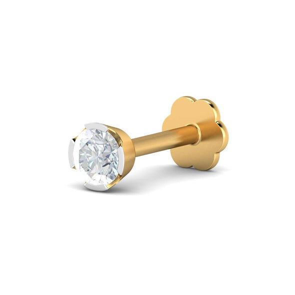 Classic Solitaire White CZ Nose Pin 925 Sterling Silver Yellow Plated