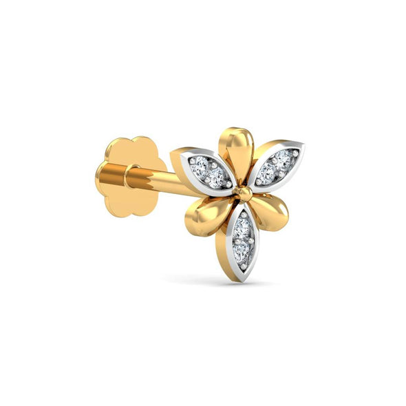 Dual-Tone Floral White CZ Nose Pin 925 Sterling Silver Yellow Plated