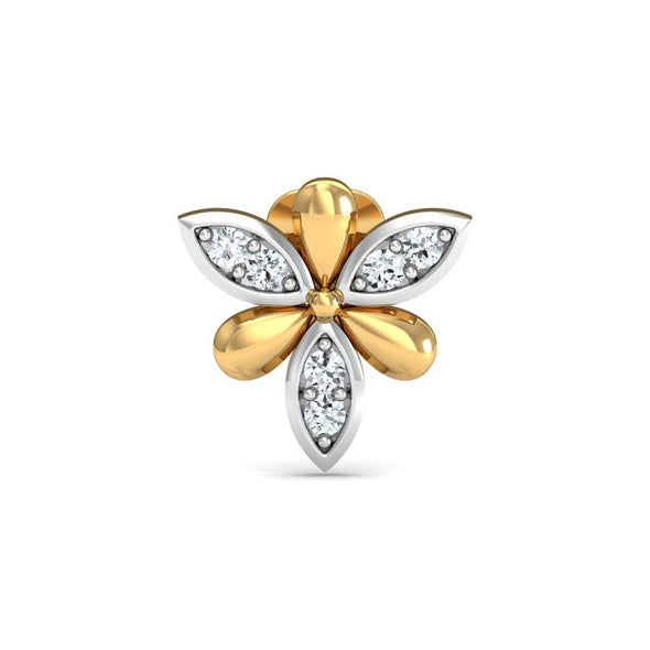 Dual-Tone Floral White CZ Nose Pin 925 Sterling Silver Yellow Plated