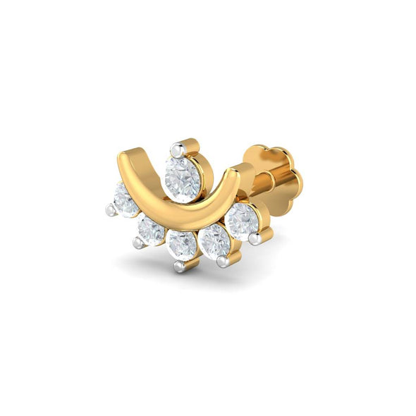 Crescent White CZ Nose Pin 925 Sterling Silver Yellow Plated