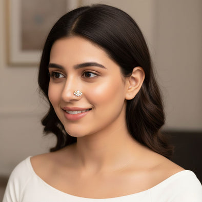 Crescent White CZ Nose Pin 925 Sterling Silver Yellow Plated