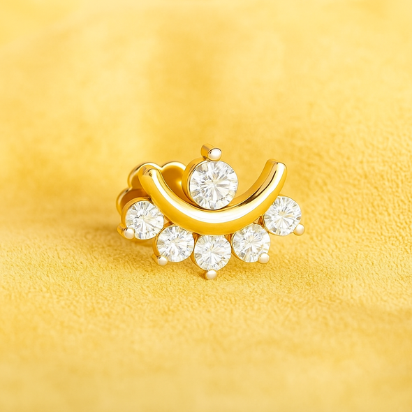 Crescent White CZ Nose Pin 925 Sterling Silver Yellow Plated