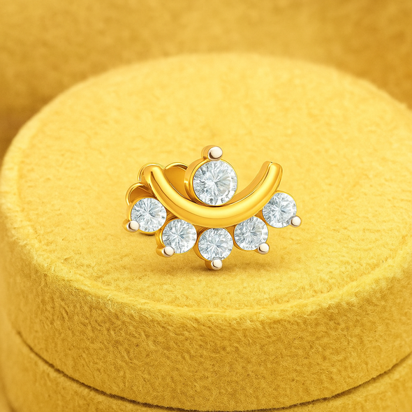 Crescent White CZ Nose Pin 925 Sterling Silver Yellow Plated