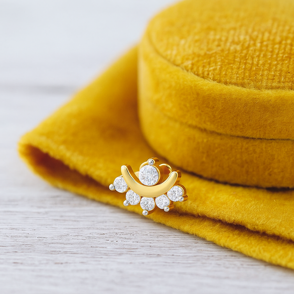 Crescent White CZ Nose Pin 925 Sterling Silver Yellow Plated