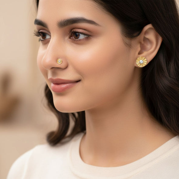 Radiant Floral White CZ Nose Pin 925 Sterling Silver Yellow Plated