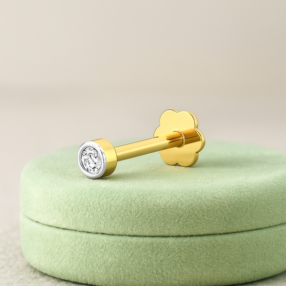 Minimal Bezel White CZ Nose Pin 925 Sterling Silver Yellow Plated