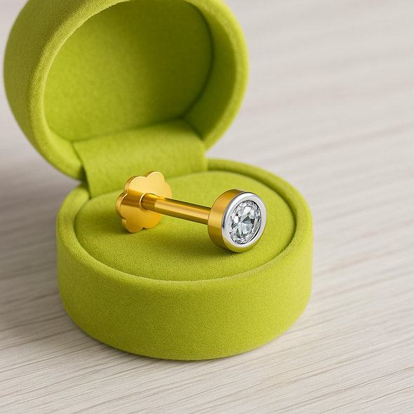 Minimal Bezel White CZ Nose Pin 925 Sterling Silver Yellow Plated