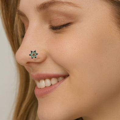 925 Sterling Silver Mint Green & Black Enamel Star Nose Pin