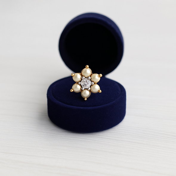 Pearl Floral Nose Pin 925 Sterling Silver Yellow Plated