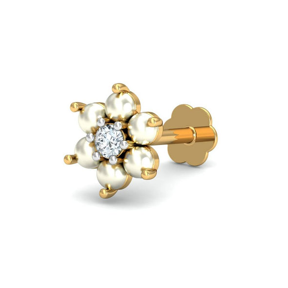 Pearl Floral Nose Pin 925 Sterling Silver Yellow Plated