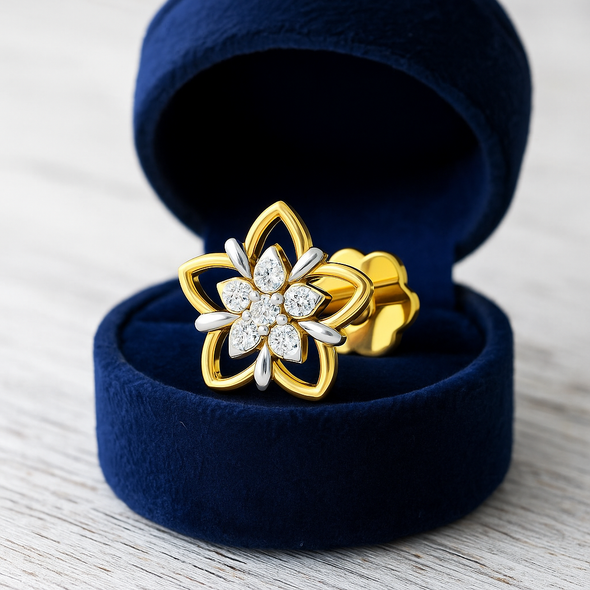 Floral White CZ Nose Pin 925 Sterling Silver Yellow Plated