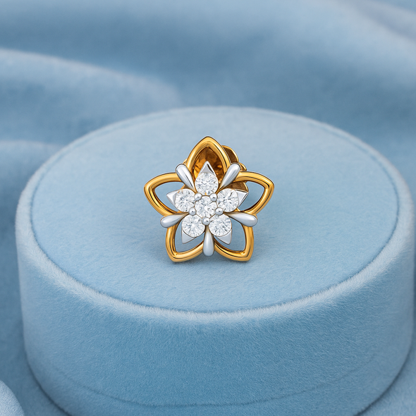 Floral White CZ Nose Pin 925 Sterling Silver Yellow Plated