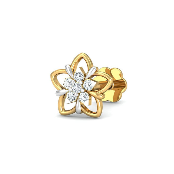 Floral White CZ Nose Pin 925 Sterling Silver Yellow Plated