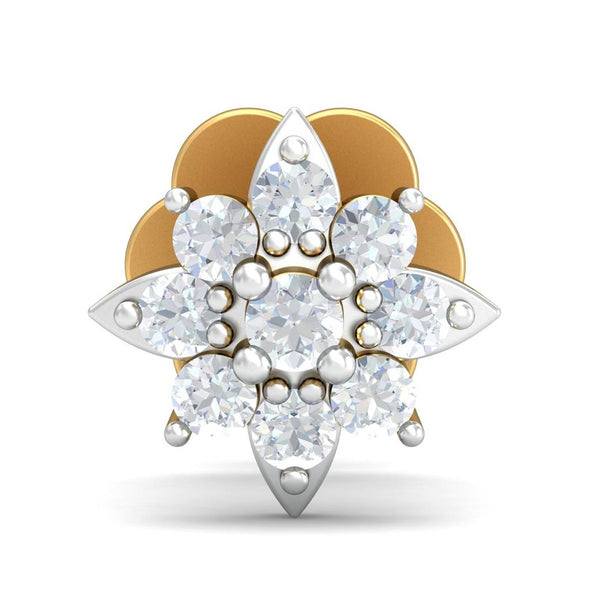 White CZ Floral Nose Pin 925 Sterling Silver Yellow Plated