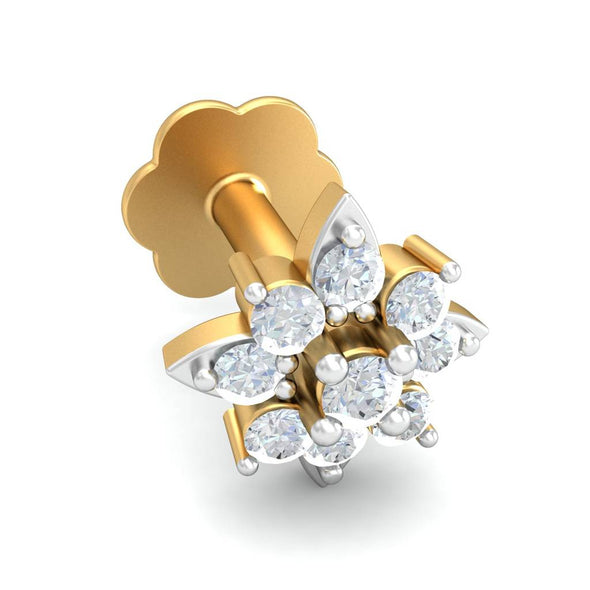 White CZ Floral Nose Pin 925 Sterling Silver Yellow Plated