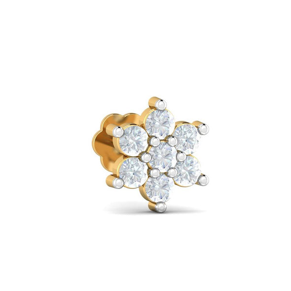 White CZ Flower Nose Pin 925 Sterling Silver Yellow Plated
