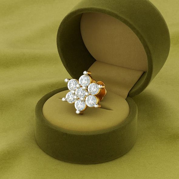 White CZ Flower Nose Pin 925 Sterling Silver Yellow Plated
