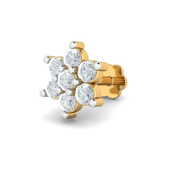 White CZ Flower Nose Pin 925 Sterling Silver Yellow Plated