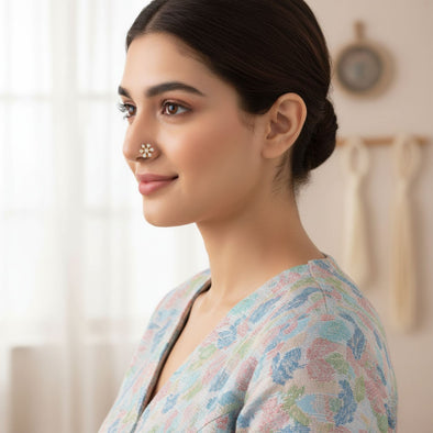 White CZ Star Nose Pin 925 Sterling Silver Yellow Plated