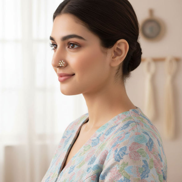 White CZ Star Nose Pin 925 Sterling Silver Yellow Plated