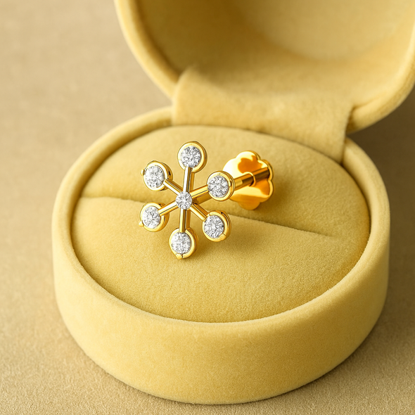 White CZ Star Nose Pin 925 Sterling Silver Yellow Plated