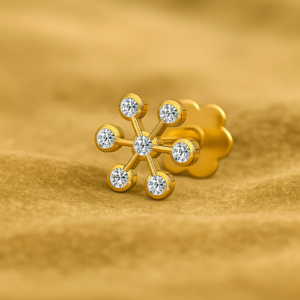 White CZ Star Nose Pin 925 Sterling Silver Yellow Plated