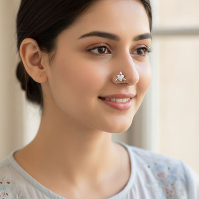 White CZ Leaf Cluster Nose Pin 925 Sterling Silver