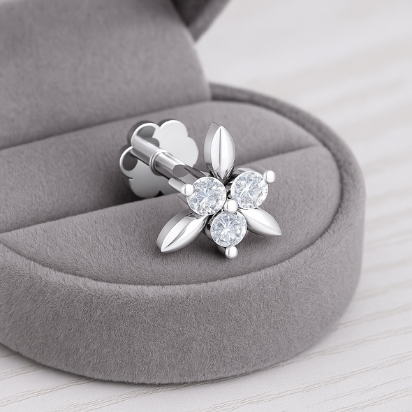 White CZ Leaf Cluster Nose Pin 925 Sterling Silver