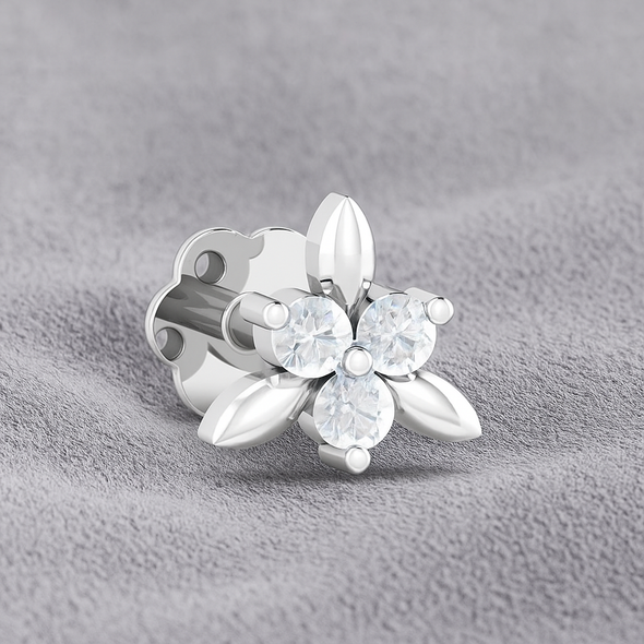 White CZ Leaf Cluster Nose Pin 925 Sterling Silver