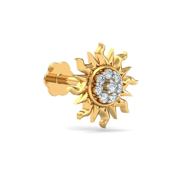 Sun Shape White CZ Nose Pin 925 Sterling Silver Yellow Plated