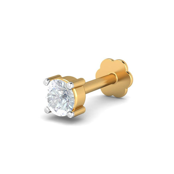 Classic Single White CZ Nose Pin 925 Sterling Silver Yellow Plated