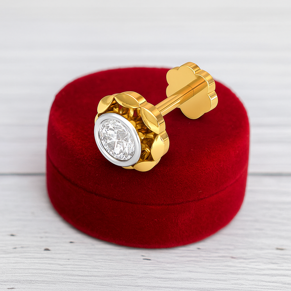 Classic Single White CZ Nose Pin 925 Sterling Silver Yellow Plated