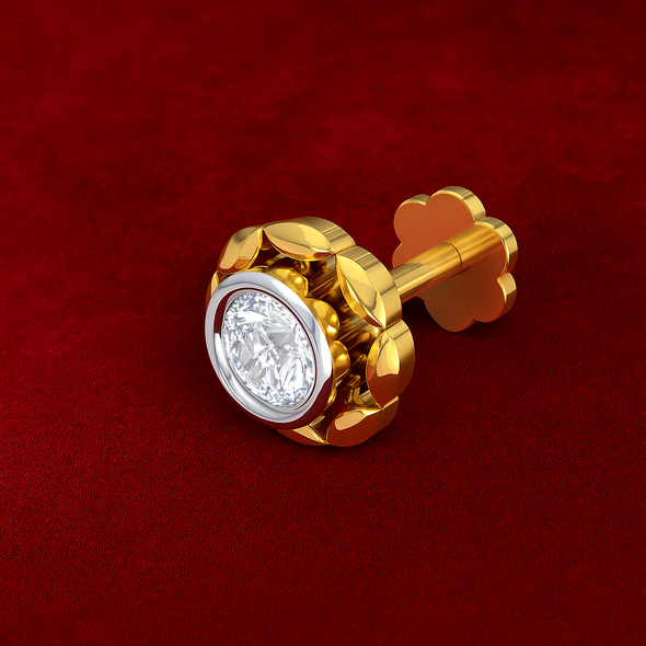 Classic Single White CZ Nose Pin 925 Sterling Silver Yellow Plated