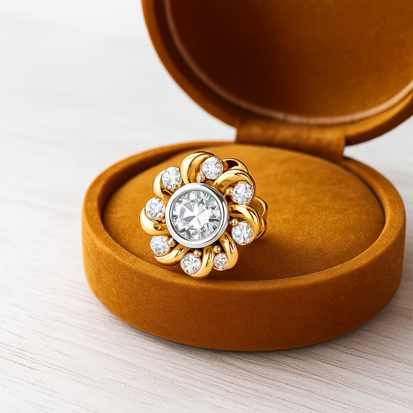 White CZ Daisy Nose Pin 925 Sterling Silver Yellow Plated