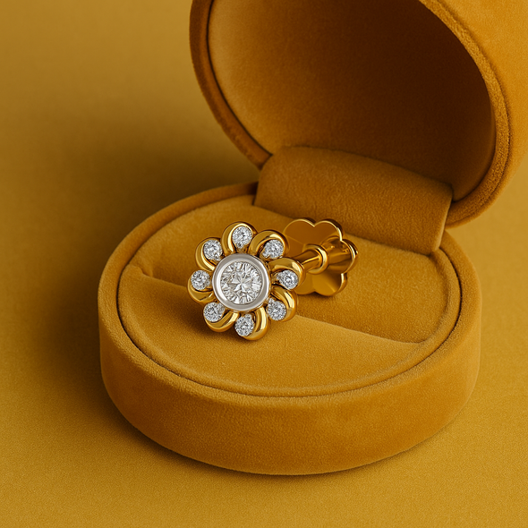 White CZ Daisy Nose Pin 925 Sterling Silver Yellow Plated