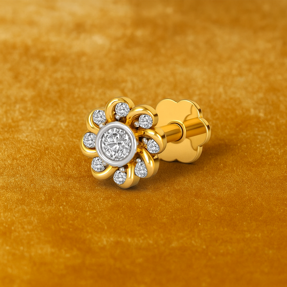 White CZ Daisy Nose Pin 925 Sterling Silver Yellow Plated