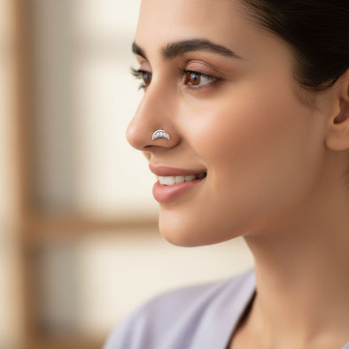 Half-Moon White CZ Nose Pin 925 Sterling Silver Yellow Plated