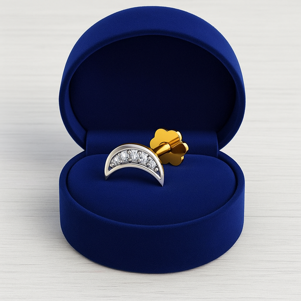 Half-Moon White CZ Nose Pin 925 Sterling Silver Yellow Plated