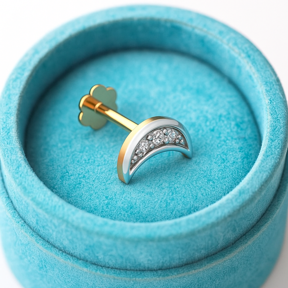 Half-Moon White CZ Nose Pin 925 Sterling Silver Yellow Plated