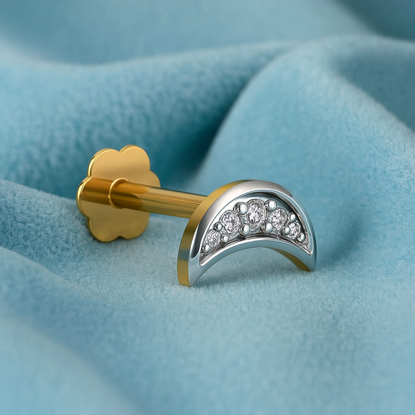 Half-Moon White CZ Nose Pin 925 Sterling Silver Yellow Plated