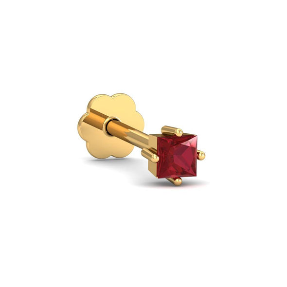 Red Square CZ Nose Pin 925 Sterling Silver Yellow Plated