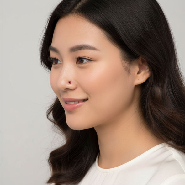 Red Square CZ Nose Pin 925 Sterling Silver Yellow Plated