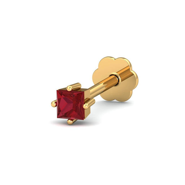 Red Square CZ Nose Pin 925 Sterling Silver Yellow Plated
