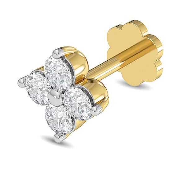 Four Stone Flower White CZ Nose Pin 925 Sterling Silver Yellow Plated