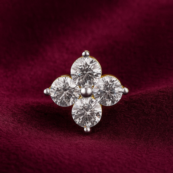 Four Stone Flower White CZ Nose Pin 925 Sterling Silver Yellow Plated