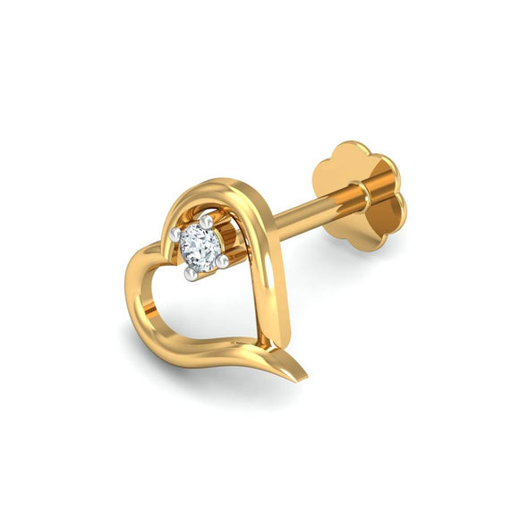 Heart Shape White CZ Nose Pin 925 Sterling Silver Yellow Plated