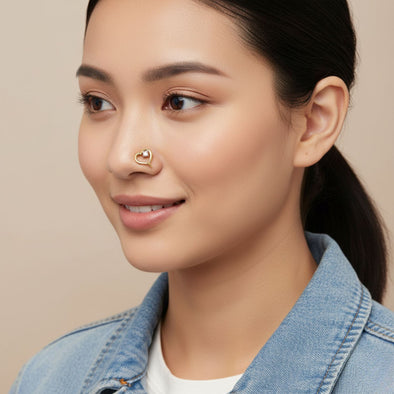 Heart Shape White CZ Nose Pin 925 Sterling Silver Yellow Plated