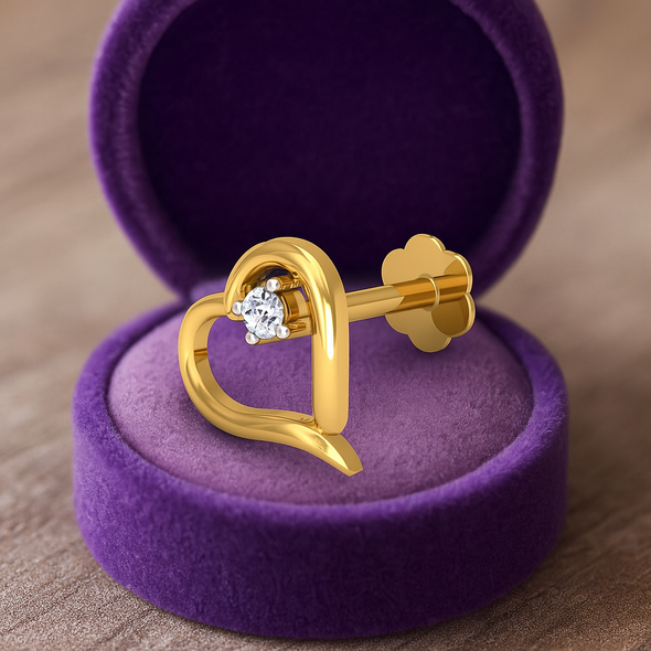 Heart Shape White CZ Nose Pin 925 Sterling Silver Yellow Plated
