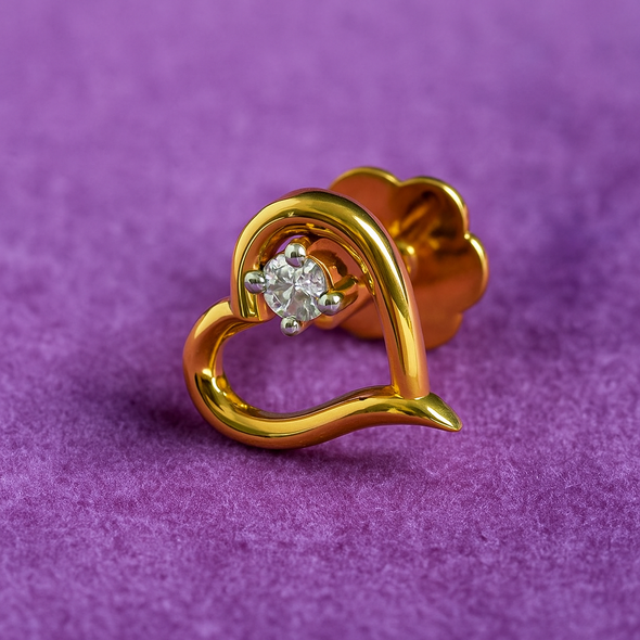 Heart Shape White CZ Nose Pin 925 Sterling Silver Yellow Plated