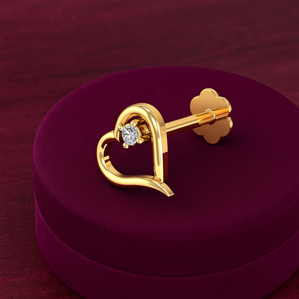 Heart Shape White CZ Nose Pin 925 Sterling Silver Yellow Plated